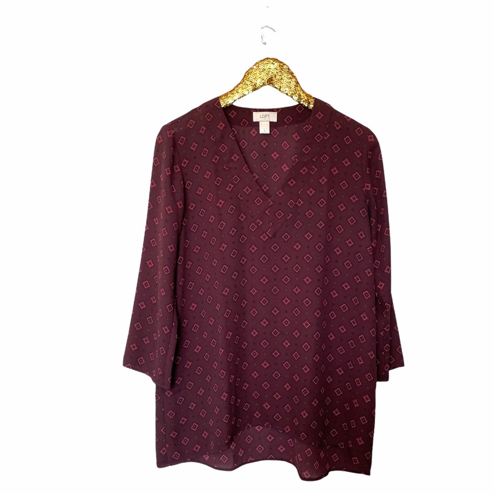 LOFT Purple Maroon Patterened Tunic